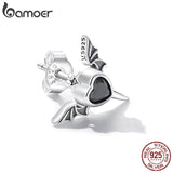 Single Piece 925 Sterling Silver Stud Winged Heart Earring