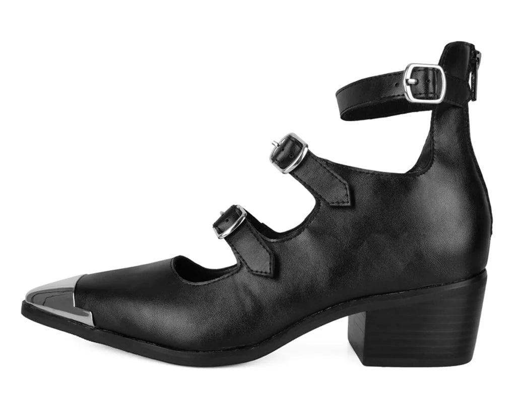 Black Tukskin 3-Buckle Cuban Heel