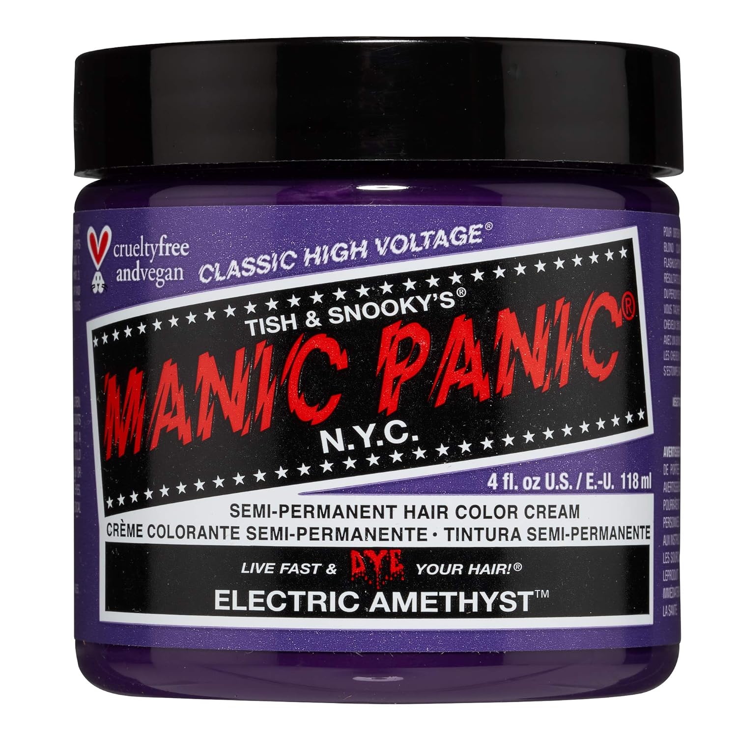 Electric Amethyst Purple Hair Dye - Classic High Voltage - Semi Permanent Bright Purple Hair Color with Violet and Blue Undertones - Vegan, PPD & Ammonia Free UNISEX