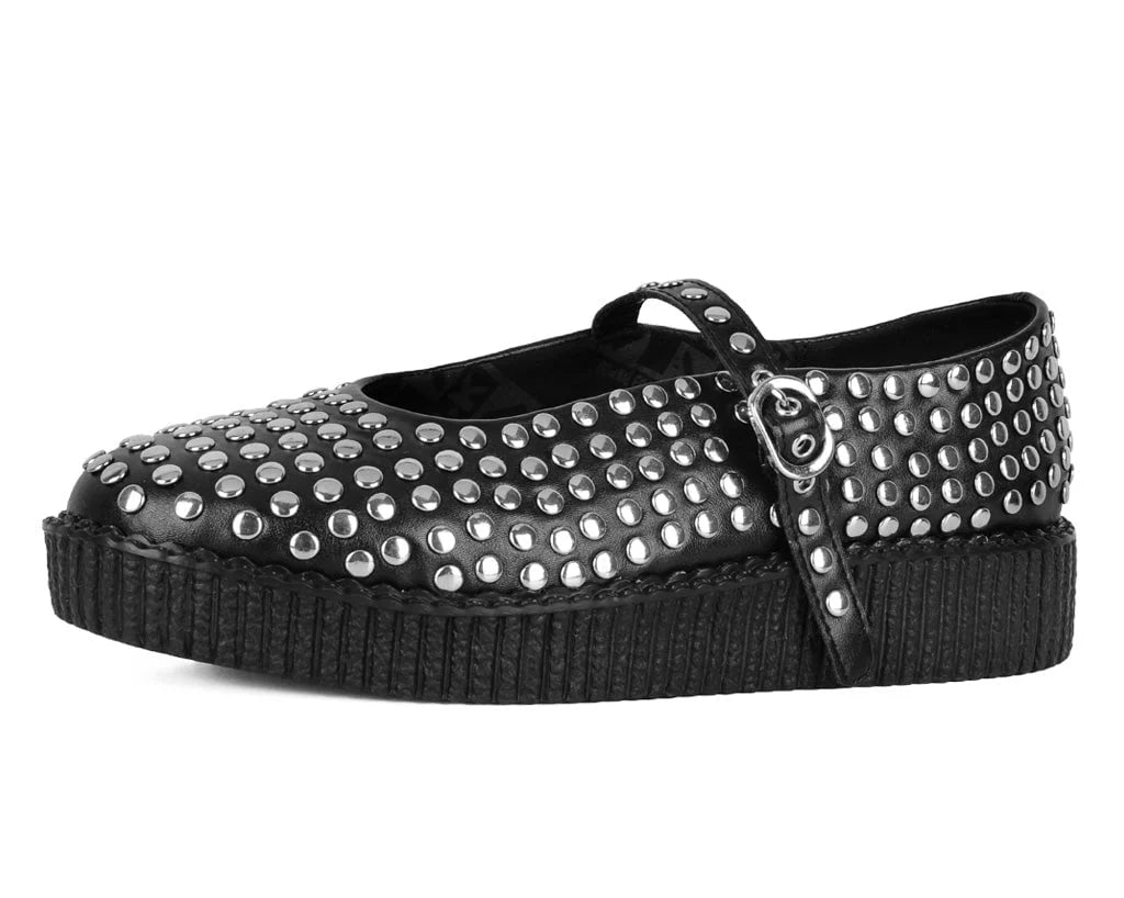 Black Tukskin Flat Stud Viva Low Mary Jane