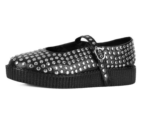 Black Tukskin Flat Stud Viva Low Mary Jane