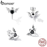 Single Piece 925 Sterling Silver Stud Winged Heart Earring