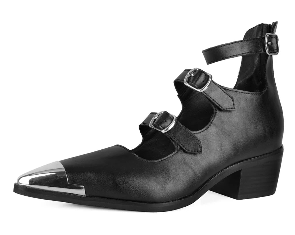 Black Tukskin 3-Buckle Cuban Heel